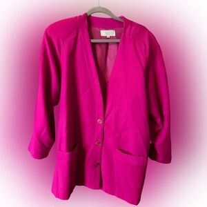 Vintage Cimone Women’s Bright Pink Fuchsia Wool Button Blazer Jacket Sz 8